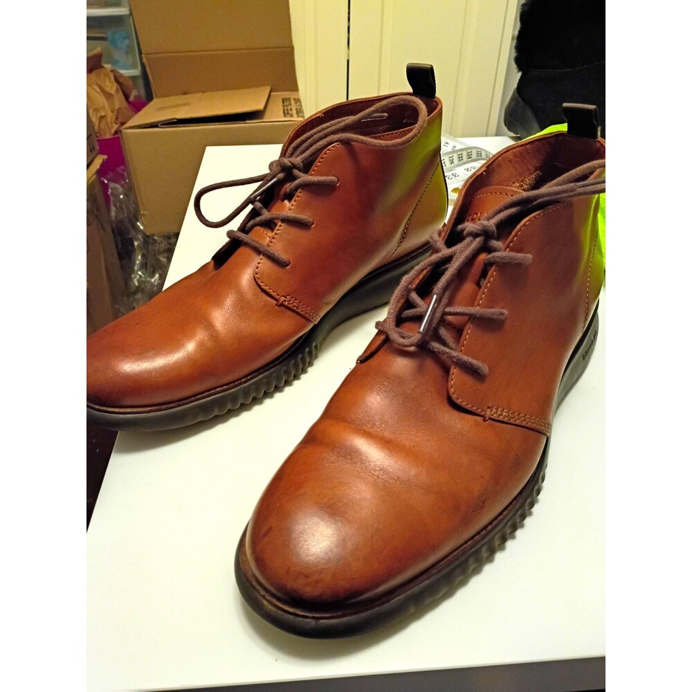 Cole Haan Leather Chukka Ankle Boots Brown Lace-Up Round Toe 10.5 M
